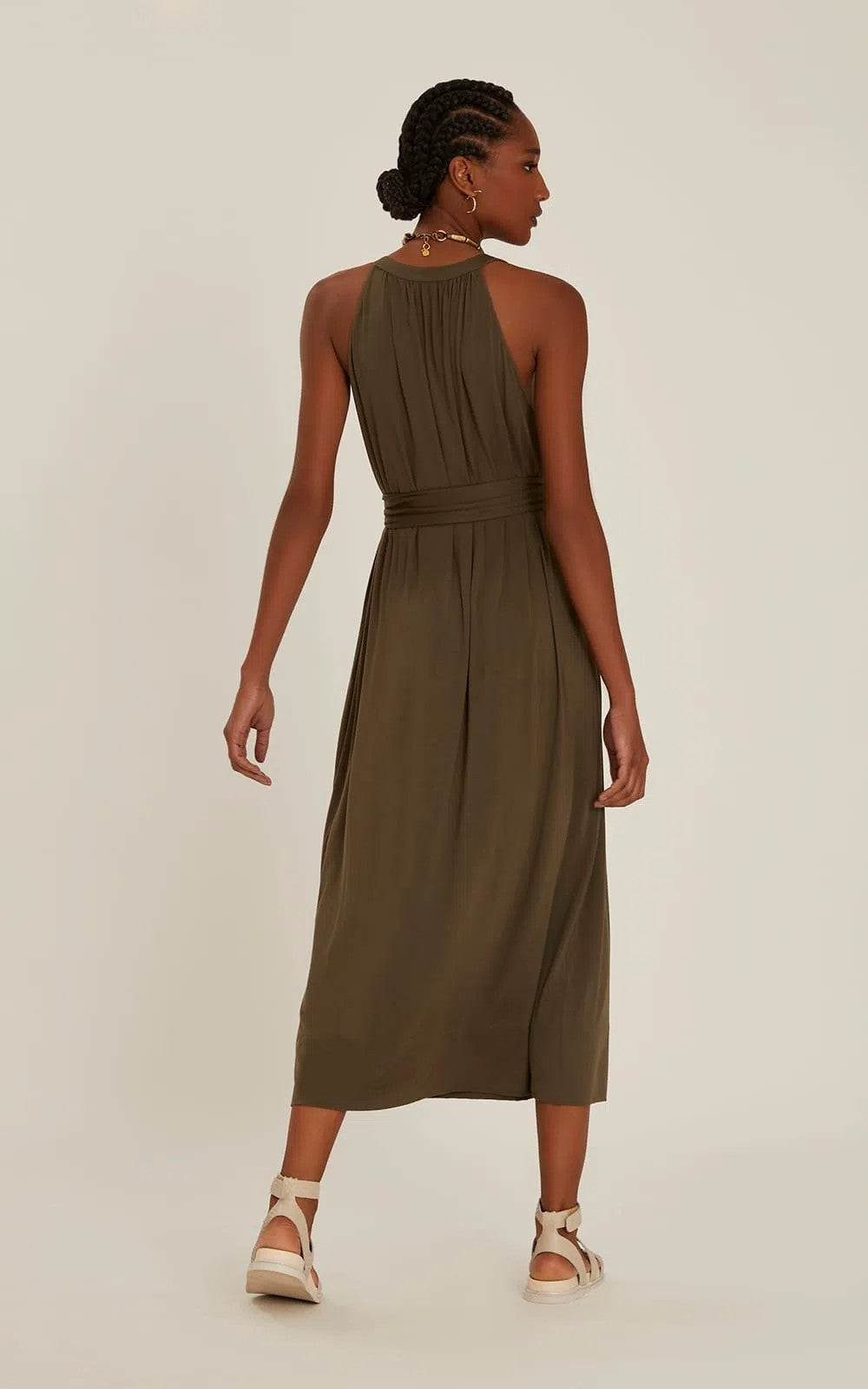 Lenny Niemeyer Modal Midi Dress with Tie Graphite Green