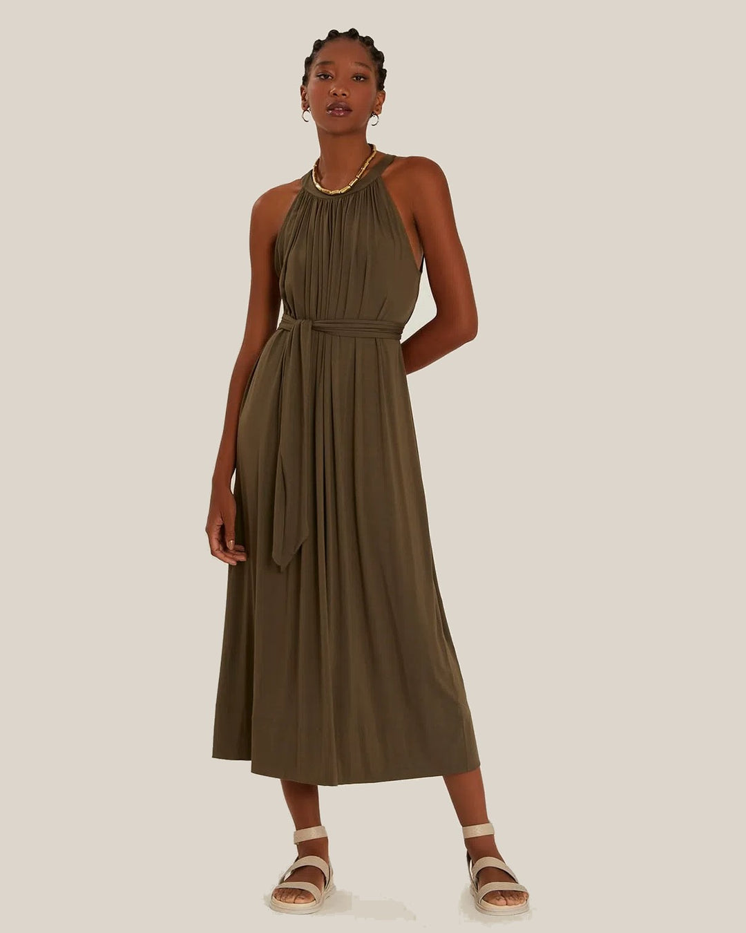 Lenny Niemeyer Modal Midi Dress with Tie Graphite Green