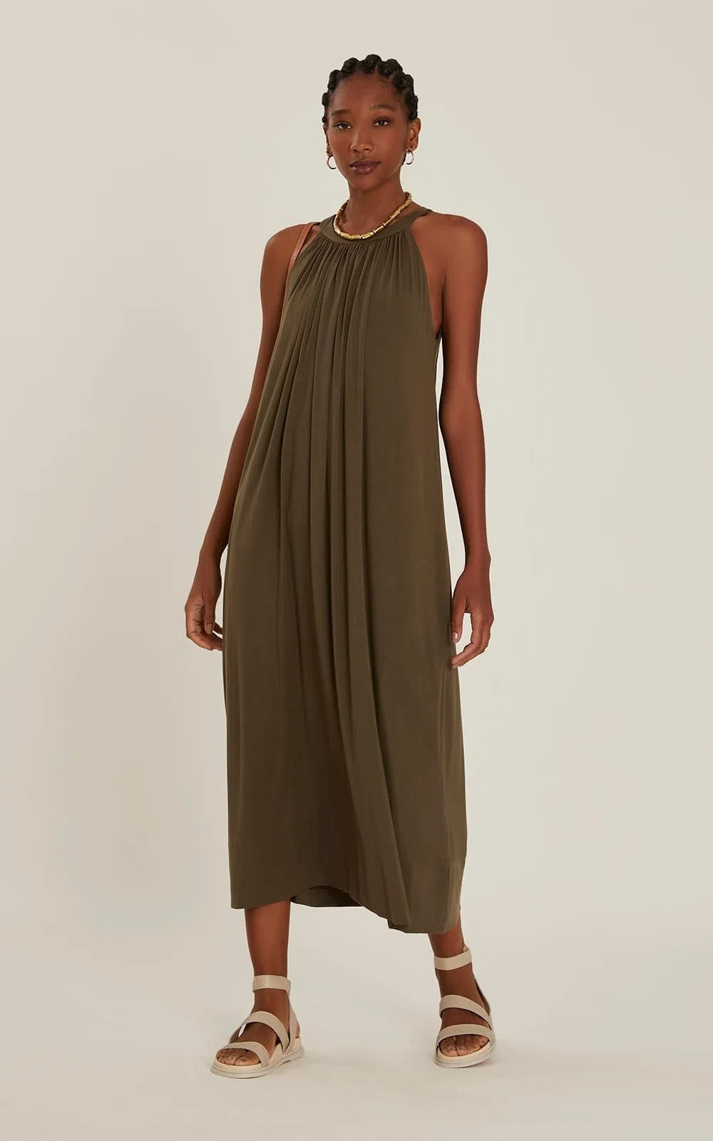 Lenny Niemeyer Modal Midi Dress with Tie Graphite Green