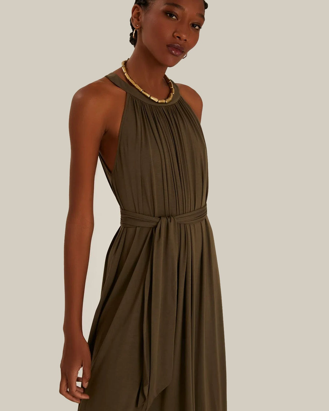 Lenny Niemeyer Modal Midi Dress with Tie Graphite Green