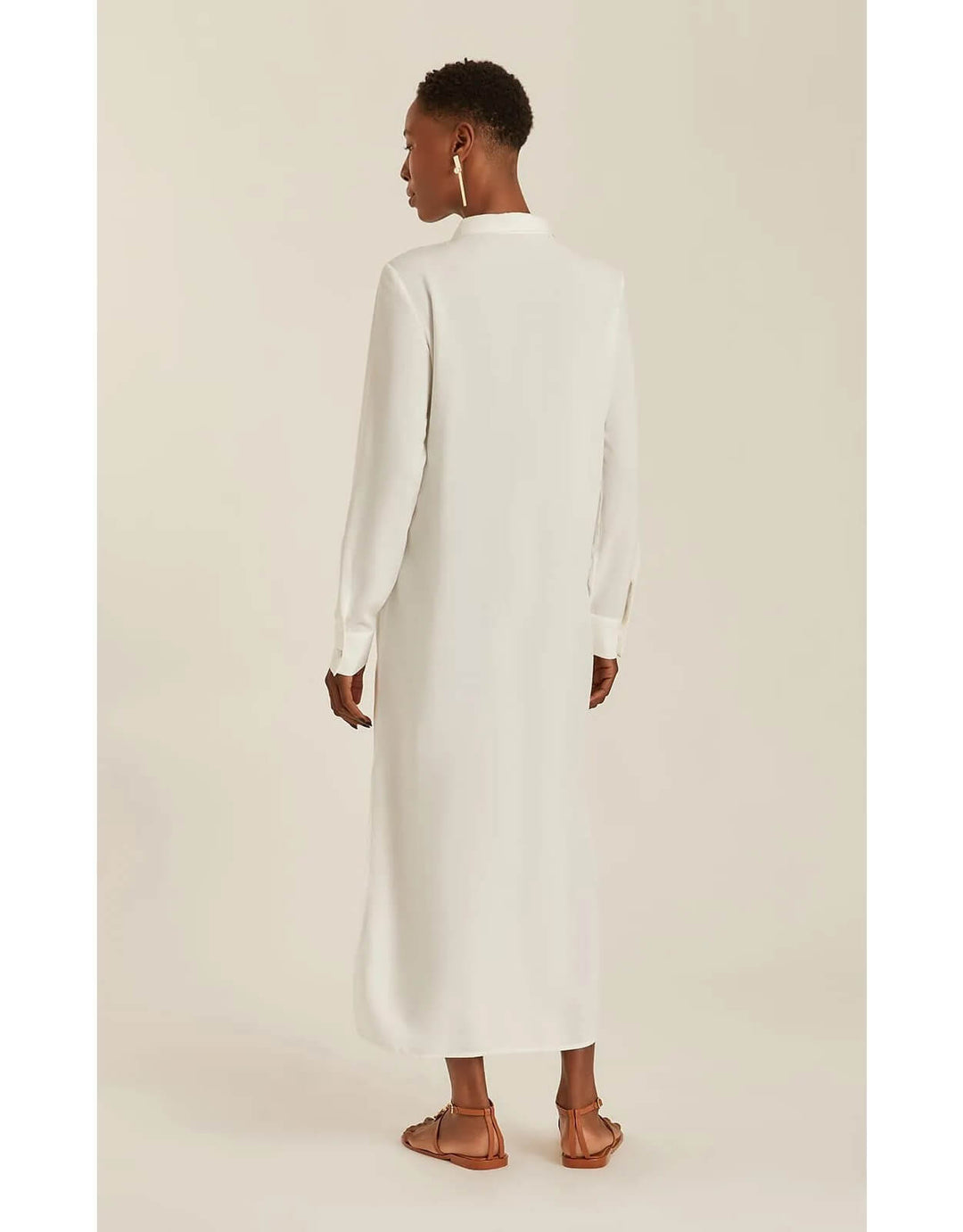 SIde Slit Long Chemisier Shirt Dress Off White