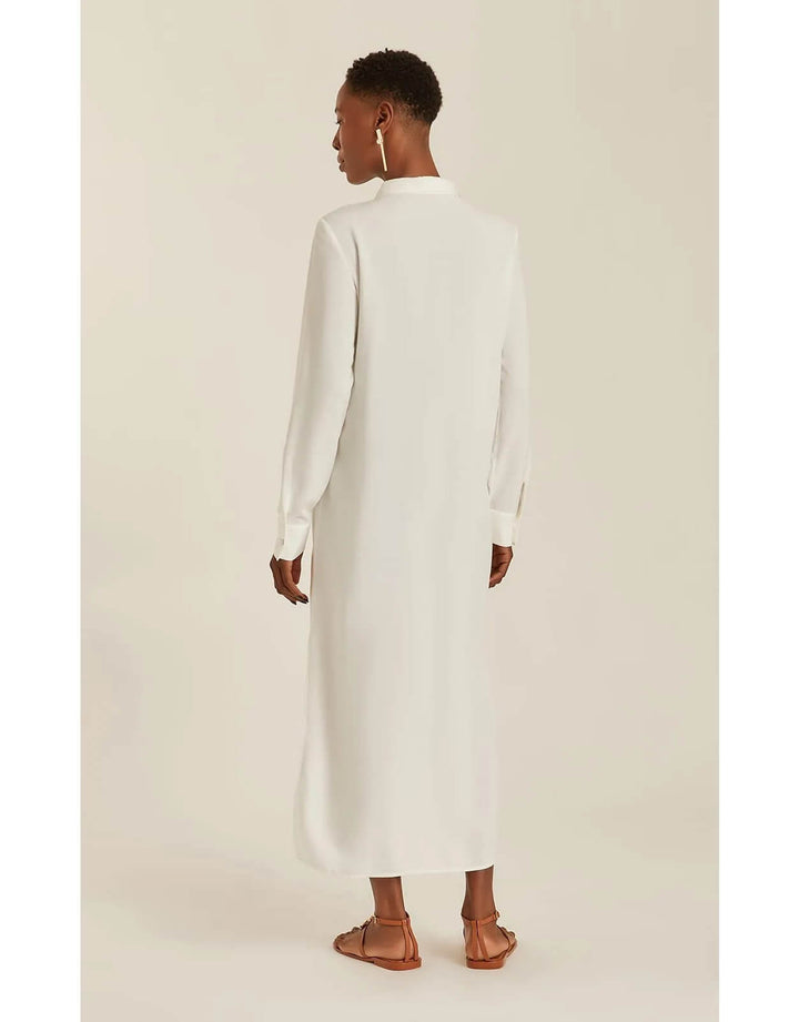 SIde Slit Long Chemisier Shirt Dress Off White