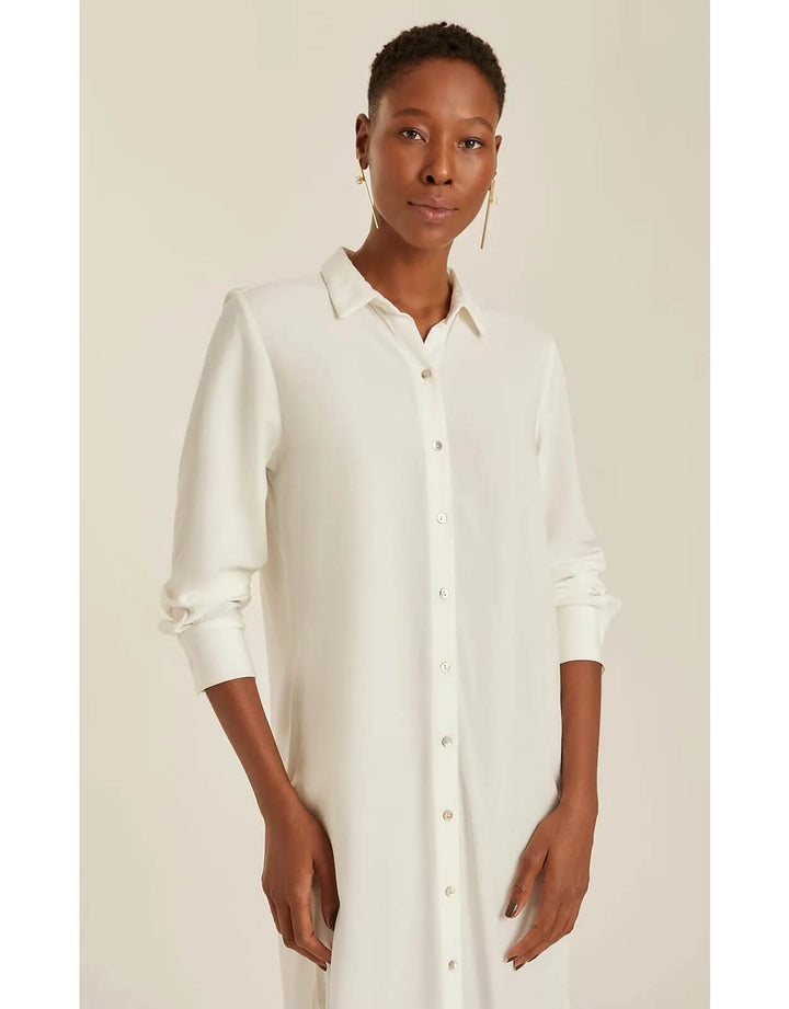 SIde Slit Long Chemisier Shirt Dress Off White