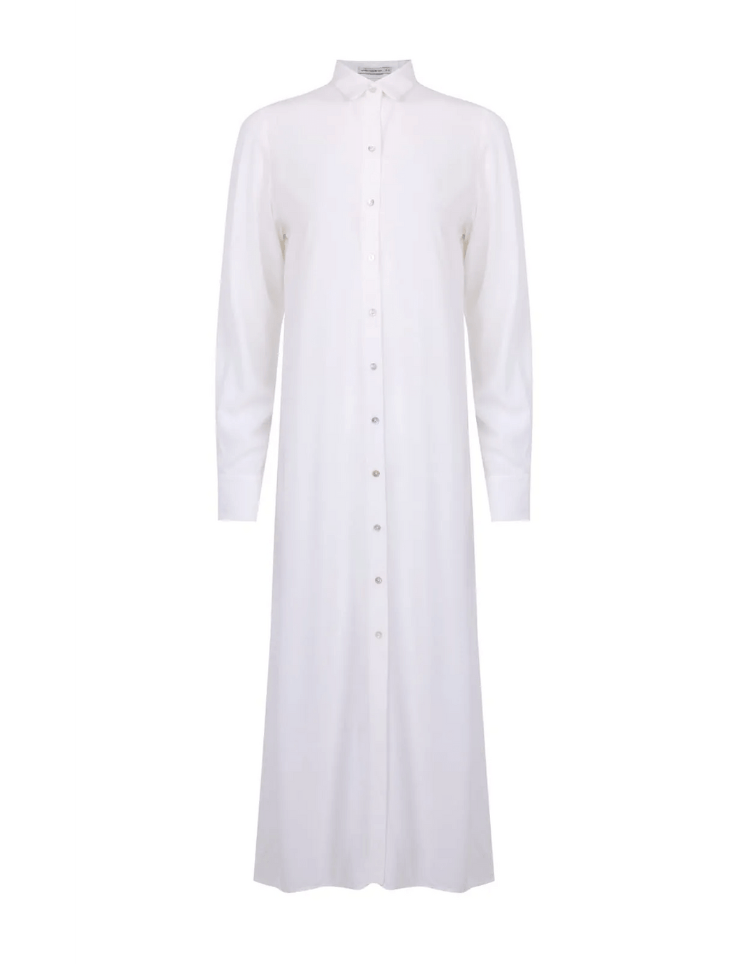 Lenny Niemeyer Side Slit Long Chemisier Shirt Dress in off white, 100% viscose, straight fit, long sleeves with button cuffs, side slits