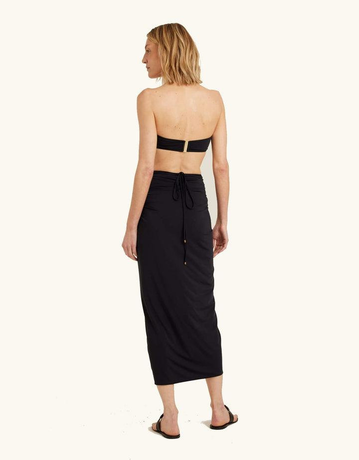 Elegant black sarong by Lenny Niemeyer in soft Touch Lycra with long ties.Lenny Niemeyer black sarong swimwear cover up