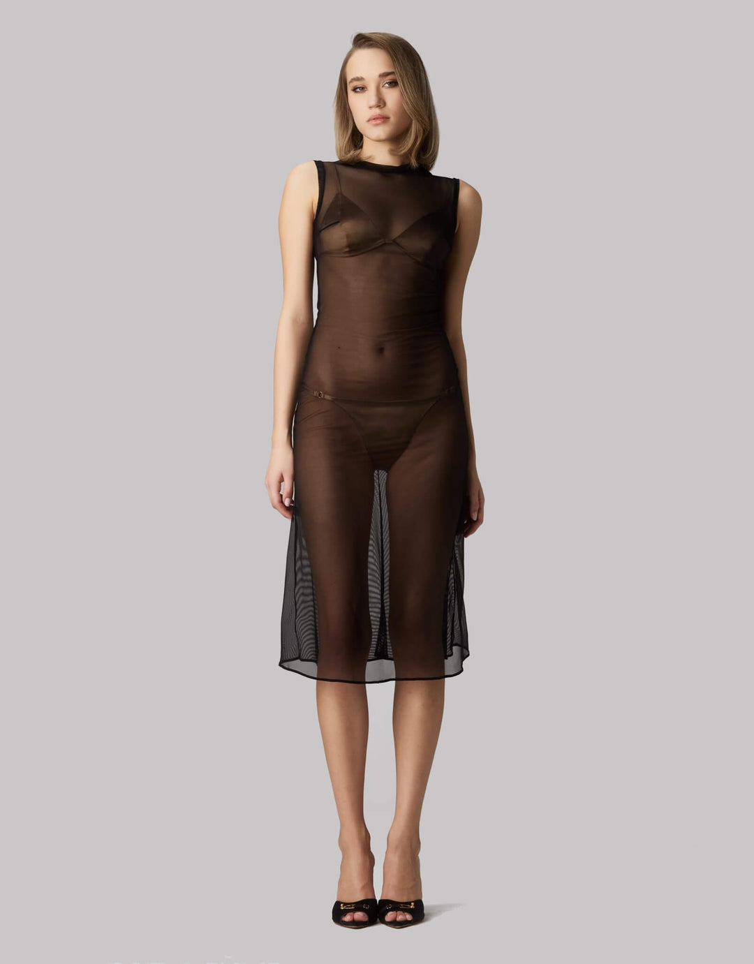 Murmur Sheer Black Midi Dress