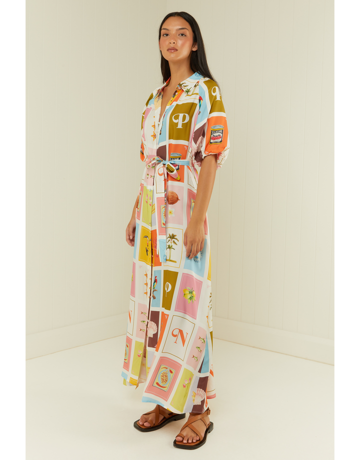 Palm Noosa Carla Maxi Shirt Dress Cartagena Silk Blend Resortwear