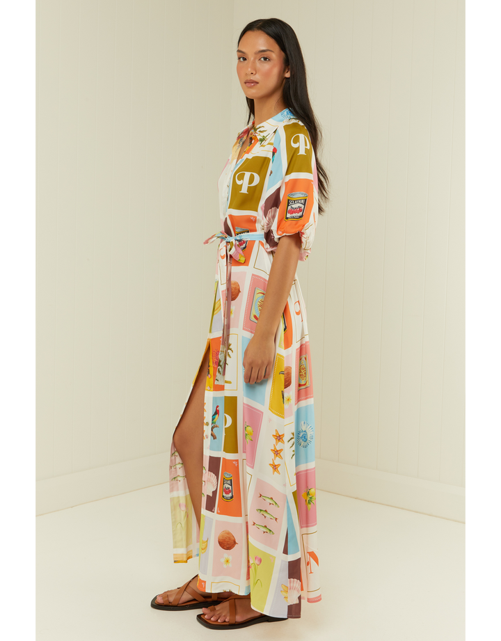 Palm Noosa Carla Maxi Shirt Dress Cartagena Silk Blend Resortwear