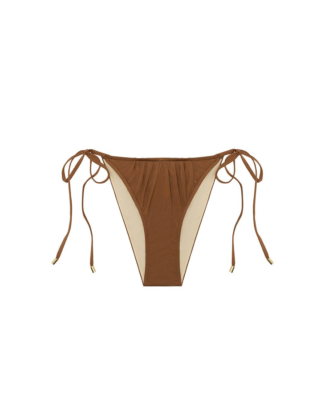 Peony Swimwear Ruched String Bikini Bottom Maple - brown