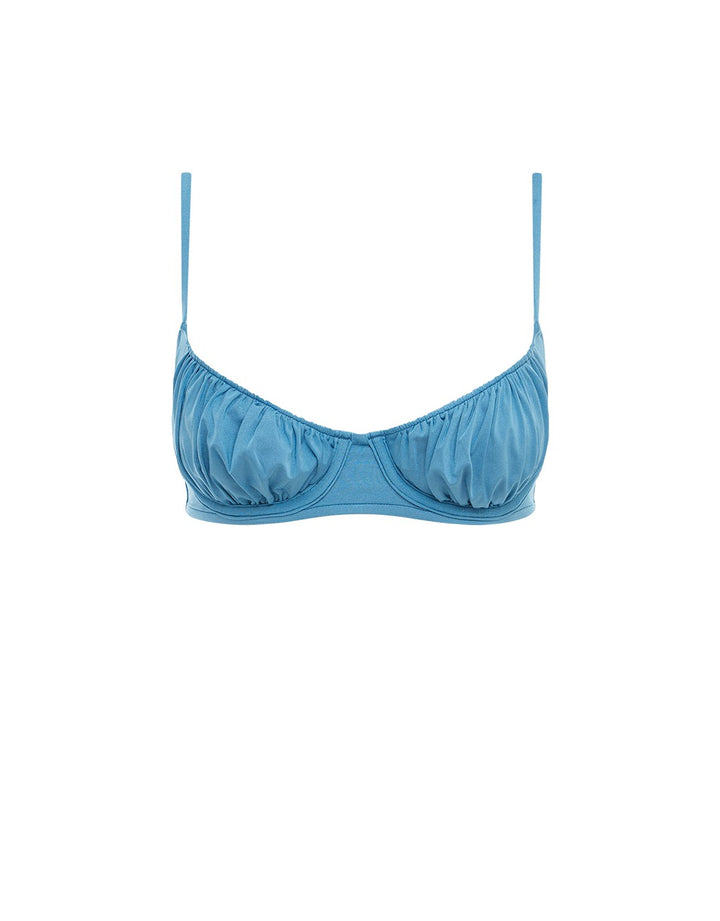 Peony Swimwear Ruched Cup Balconette Bikini Top, Capri Blue