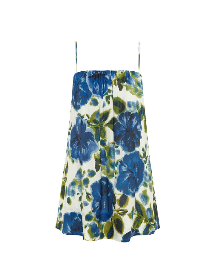 Peony Swimwear Draped Mini Dress, Marseille Floral Blue