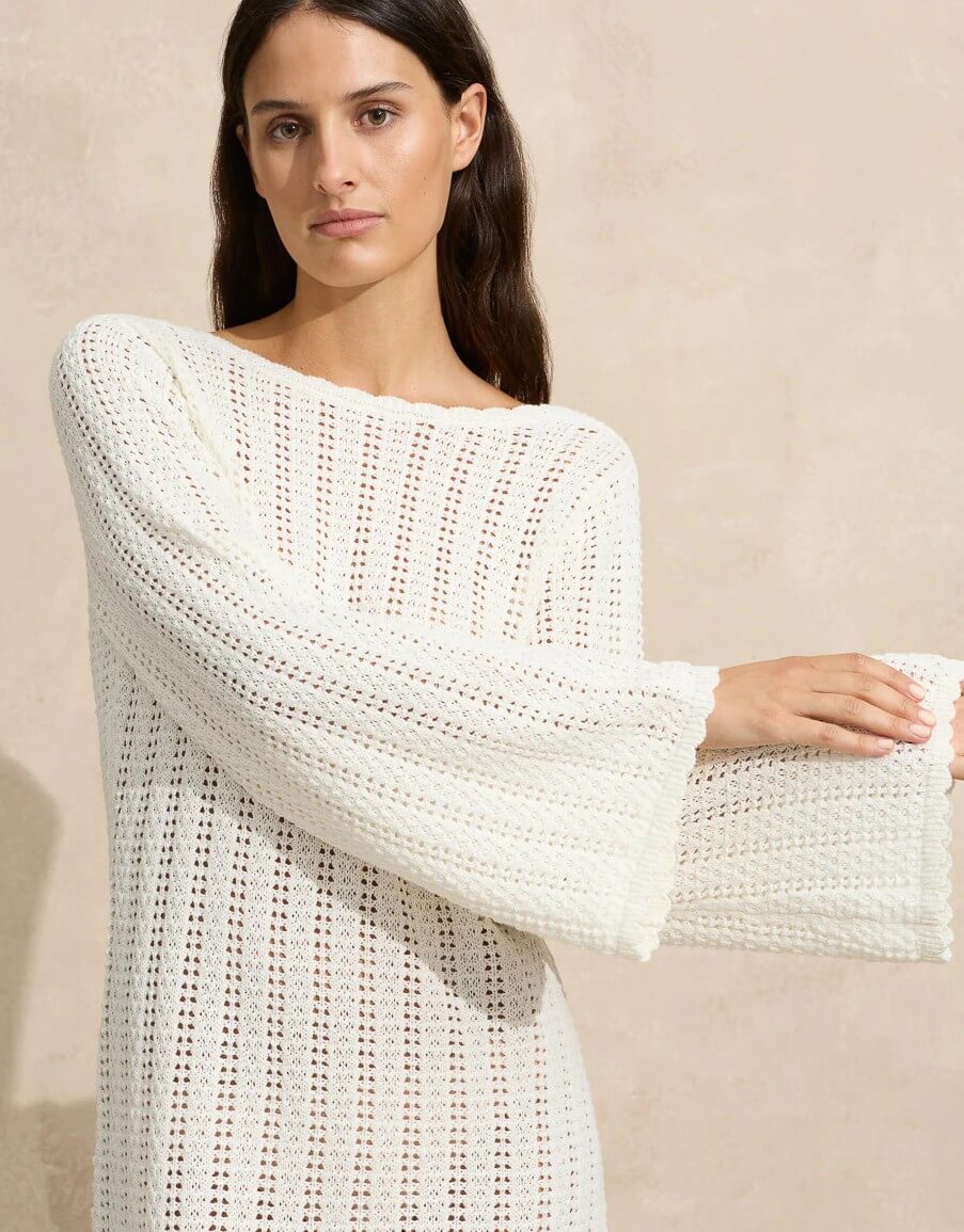 Peony Swimwear Pointelle Mini Dress Fleur - White