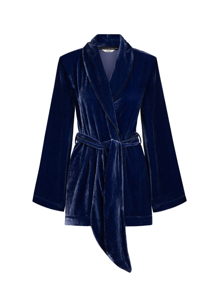 Sleeping with Jacques Bon Vivant Velvet Robe - Indigo Blue