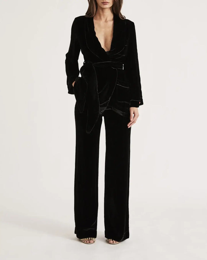 Sleeping with Jacques Bon Vivant Velvet Robe - Indigo Blue