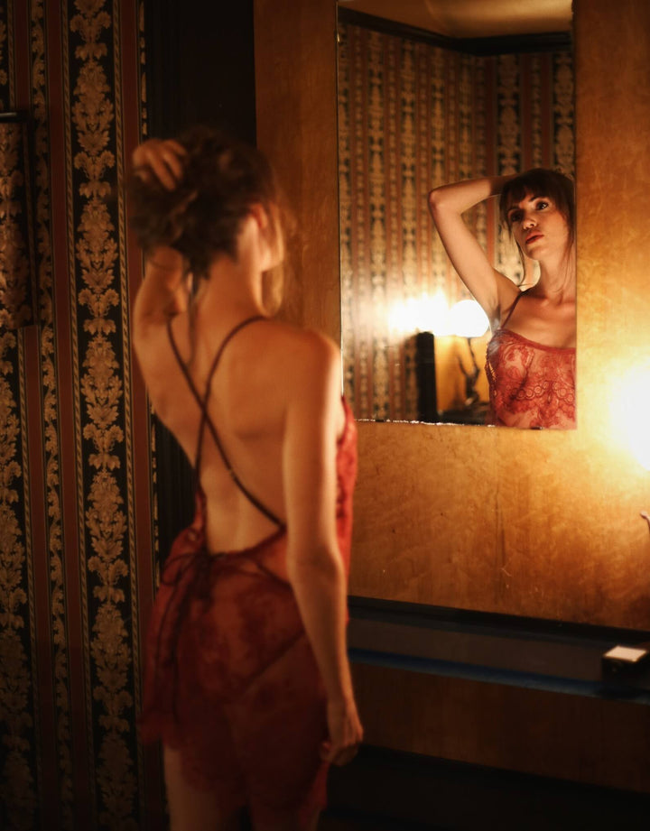 Florentine Lace Chemise & Brief in Raspberry