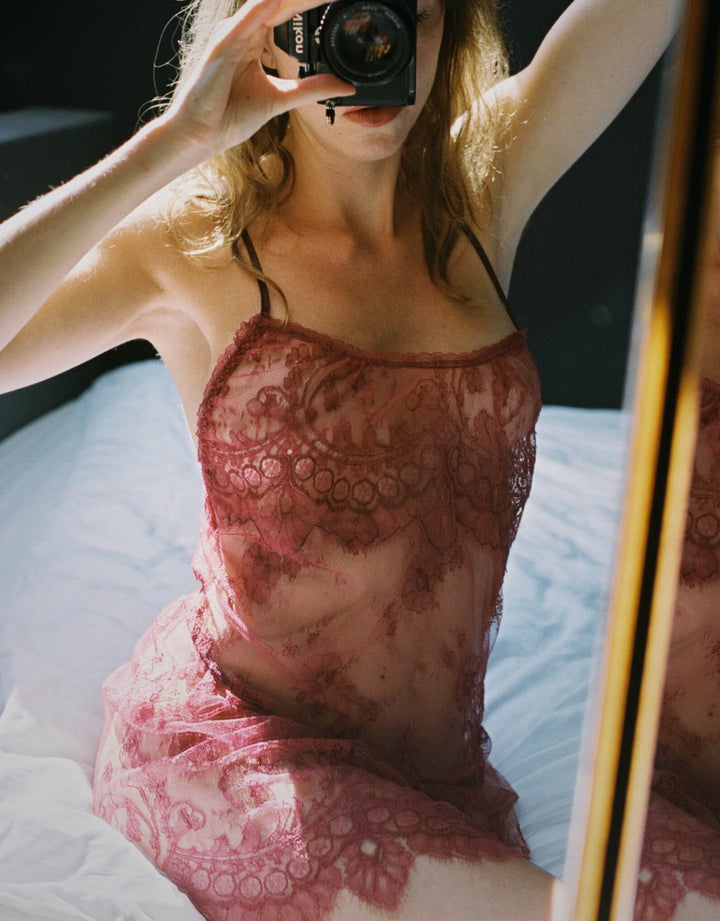 Florentine Lace Chemise & Brief in Raspberry