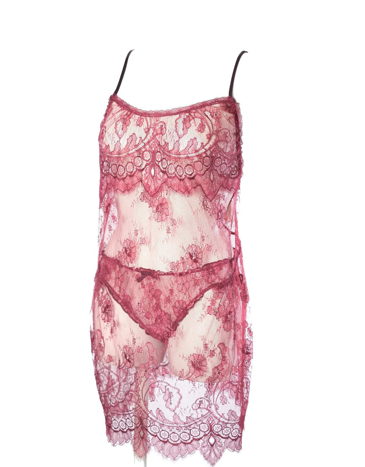 Florentine Lace Chemise & Brief in Raspberry