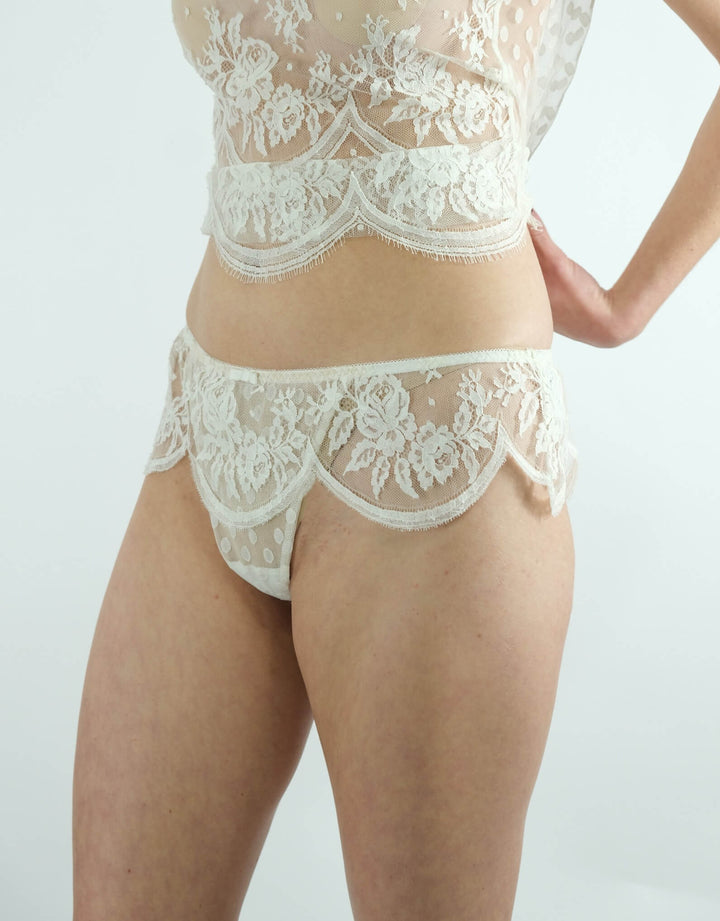 Shell Belle Couture Iris Skirted Thong in Ivory French Lace