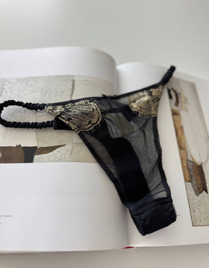 Gilded Lily black and gold lace thong