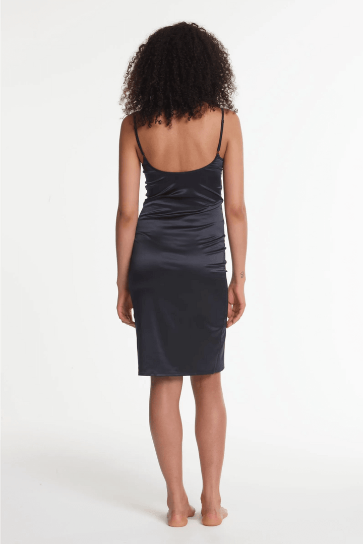 Yasmine Eslami Annabelle Satin Slip Dress Black