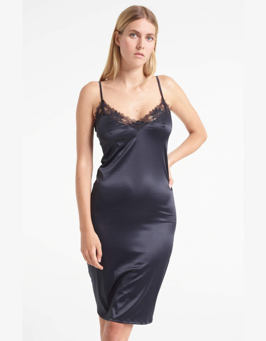 Yasmine Eslami Annabelle Satin Slip Dress Black