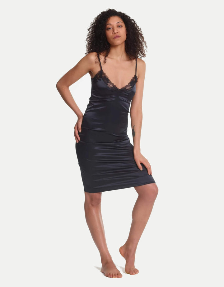 Yasmine Eslami Annabelle Satin Slip Dress Black