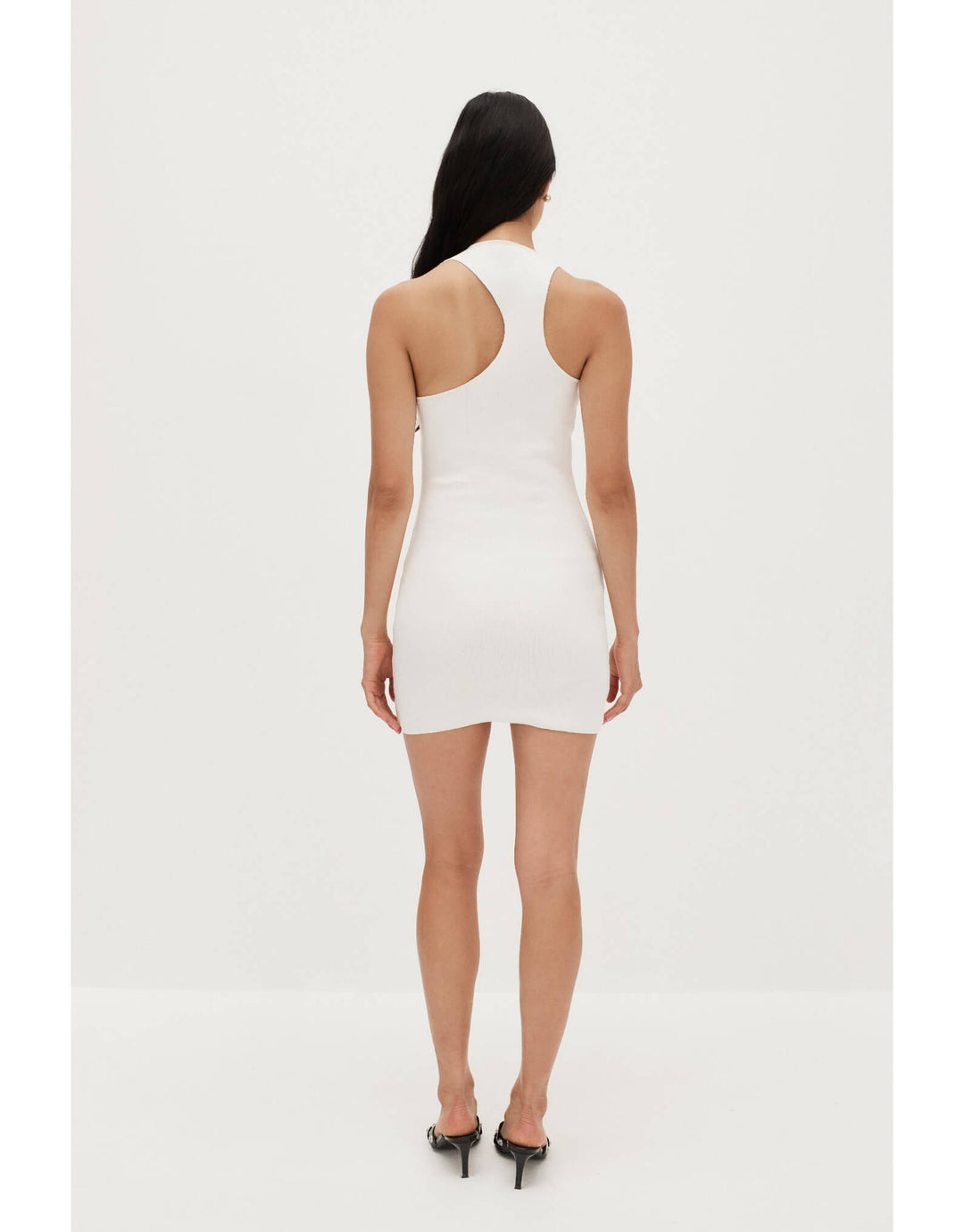 Ziah Asymmetric Race Slip Dress Off White Stretch Cotton