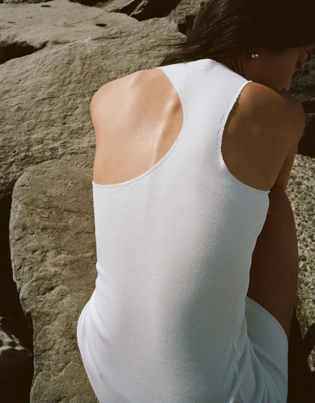 Ziah Asymmetric Race Slip Dress Off White Stretch Cotton