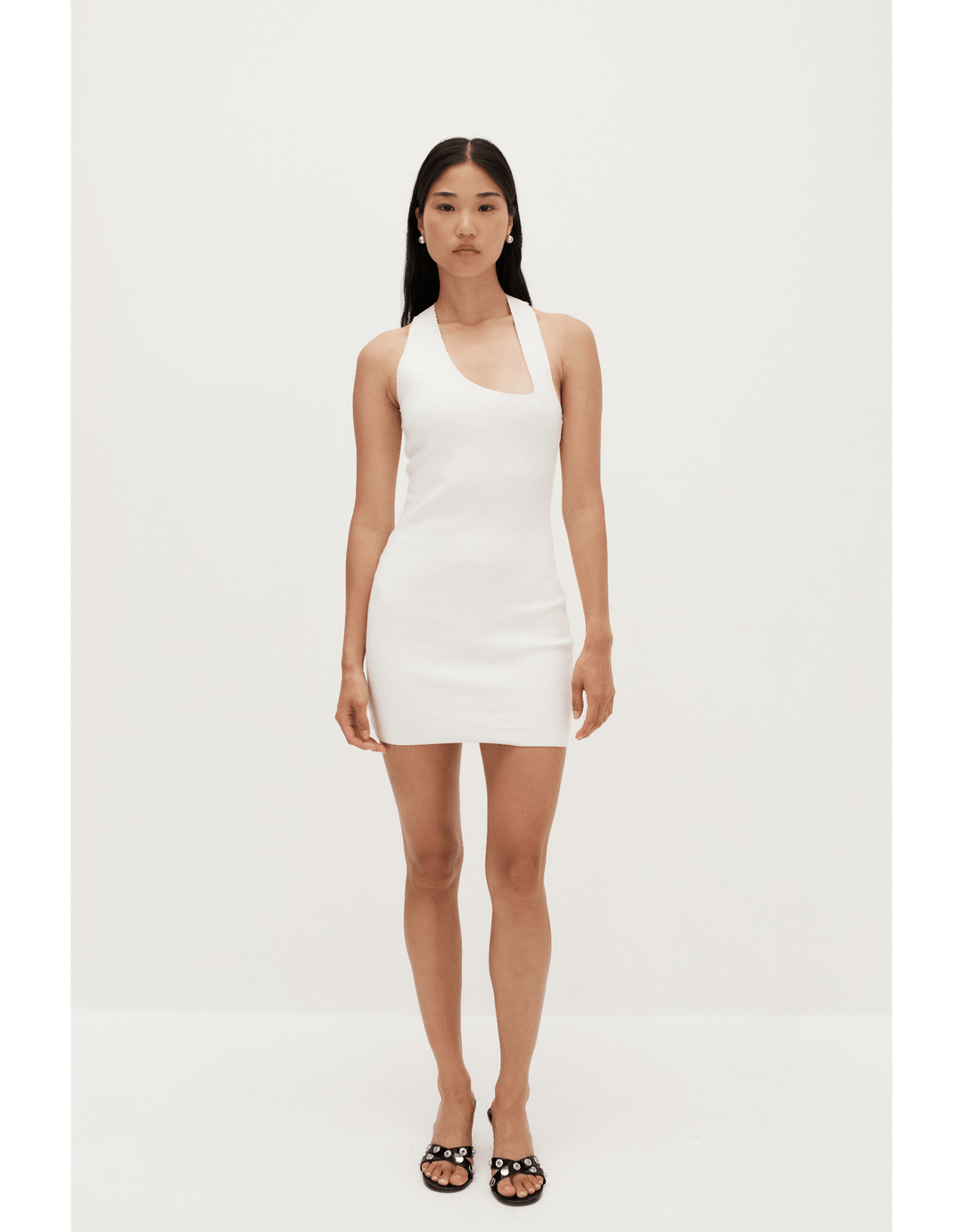 Ziah Asymmetric Race Slip Dress Off White Stretch Cotton