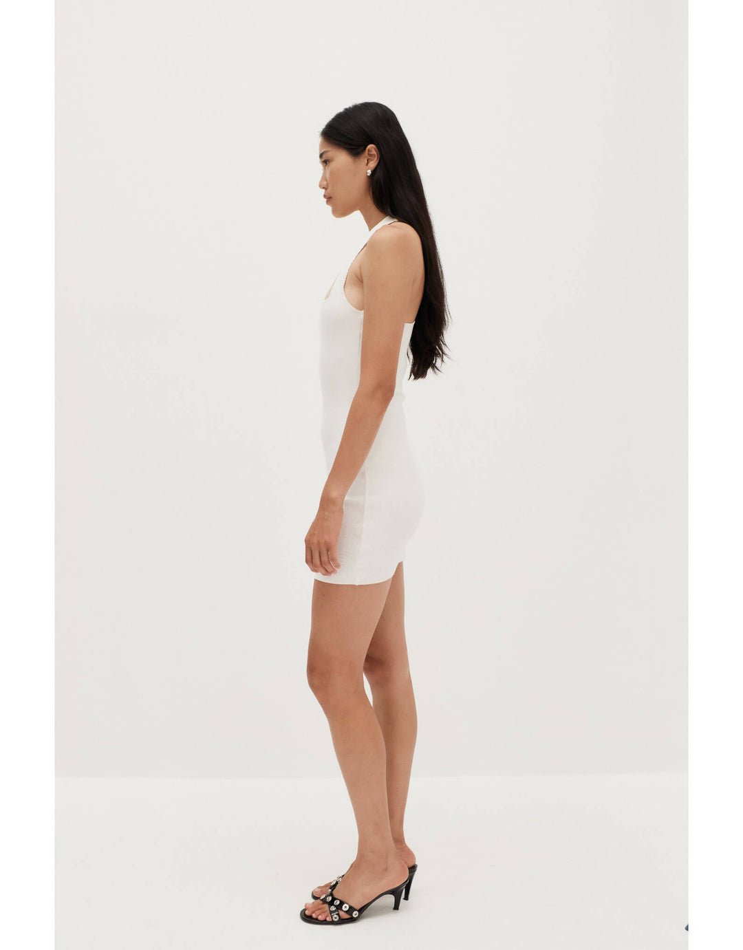 Ziah Asymmetric Race Slip Dress Off White Stretch Cotton