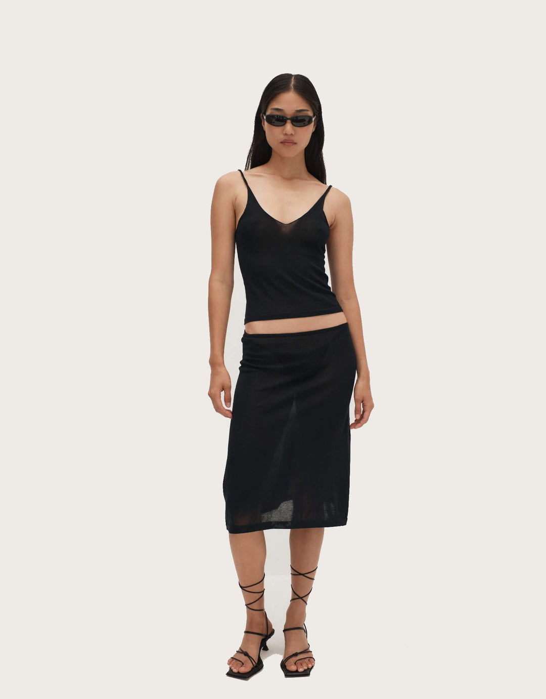 Back View of Ziah Sheer Knit Low-Rise Skirt in Black - Sheer Design with Organic Cotton