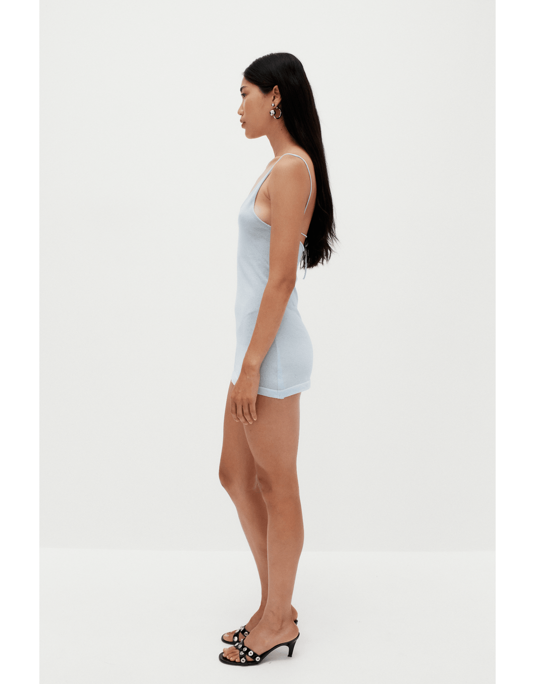 Ziah Sheer Knit Mini Dress in Misty Blue Organic Cotton