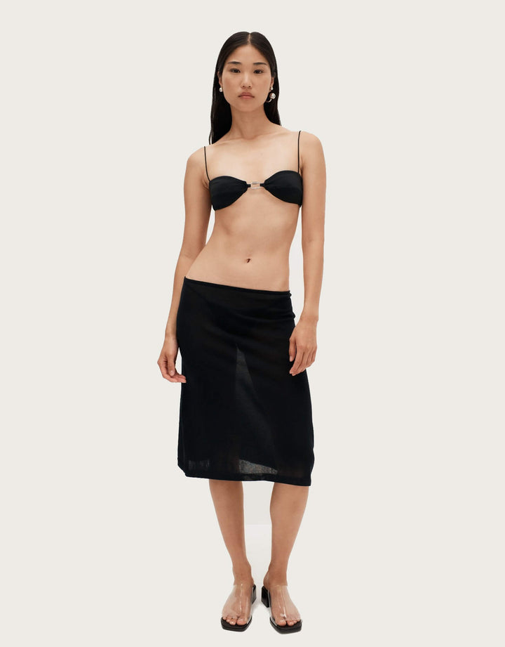 Back View of Ziah Sheer Knit Low-Rise Skirt in Black - Sheer Design with Organic Cotton