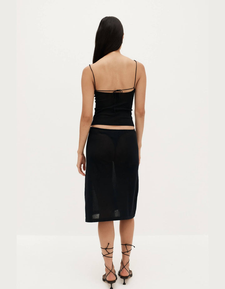 Ziah Sheer Knit Cotton CamiBack View of Ziah Sheer Knit Low-Rise Skirt in Black - Sheer Design with Organic Cotton