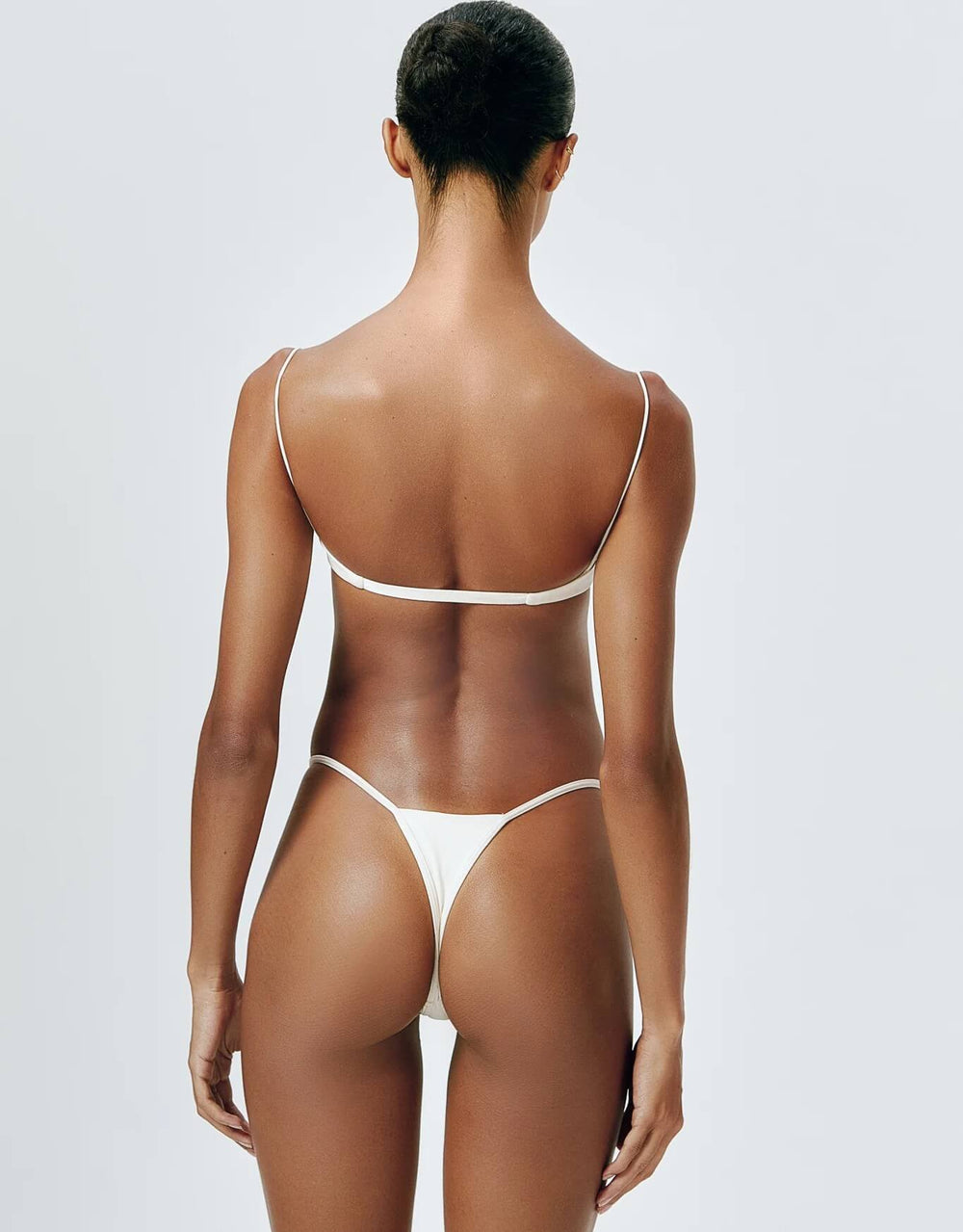 Copa Bottom by Ziah - Back View of White Micro Cut Bikini Bottom with Fine Side Straps