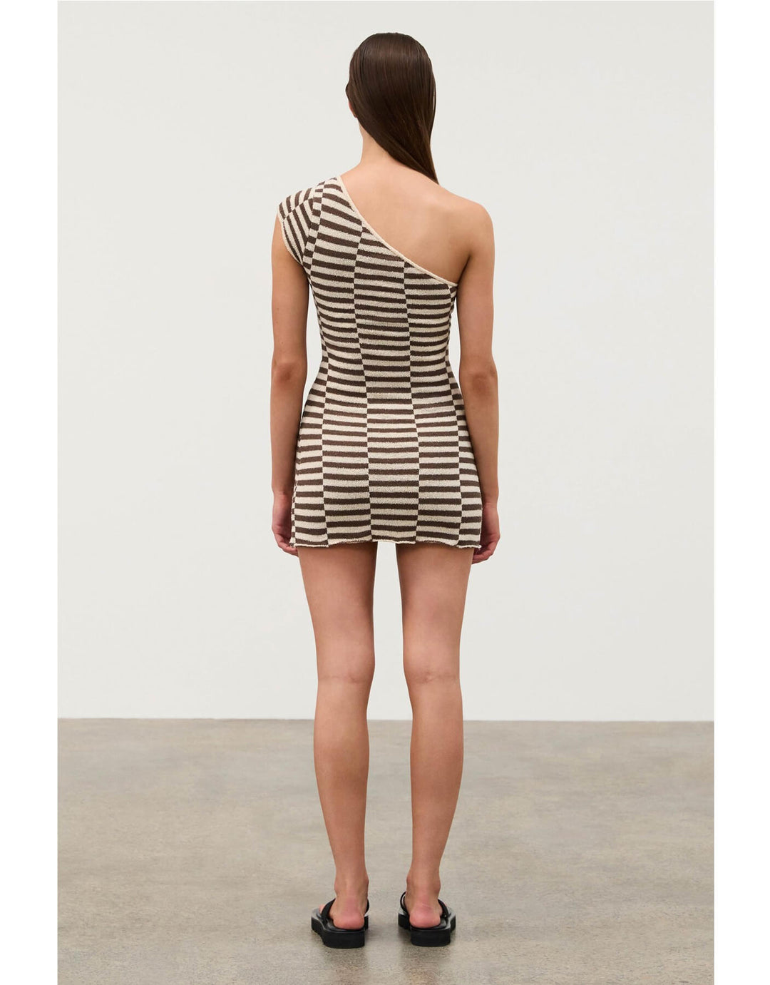 Cocoa Grid Textured One Shoulder Knit Dress