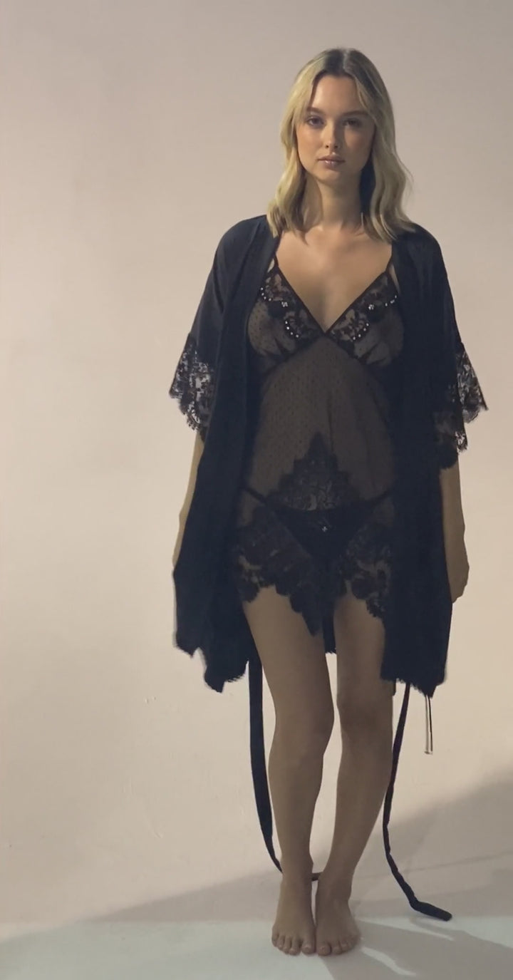 Anais Lace Chemise with Diamante Crystals in Black