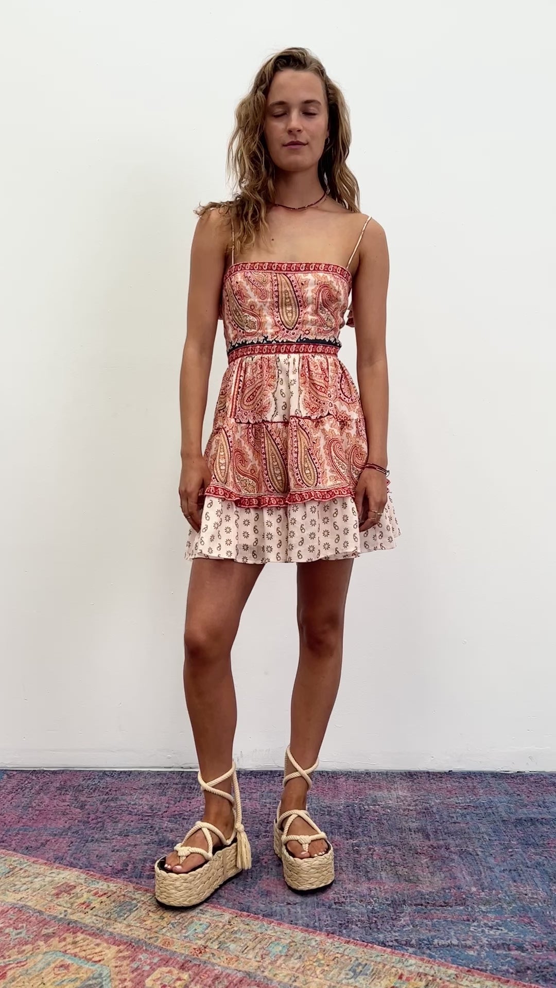 Boteh Cravat Bodice Mini Dress - Travertine Print
