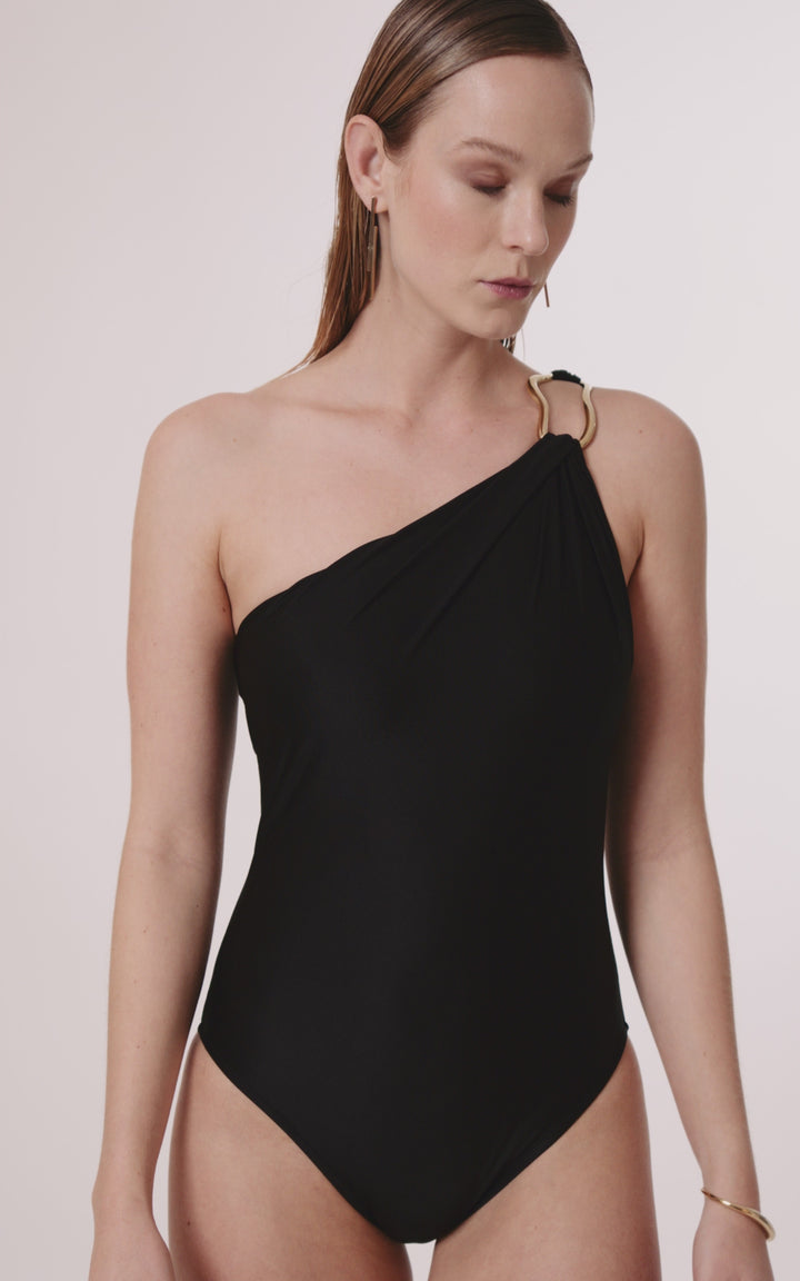 Amorphous Shoulder One Piece Black