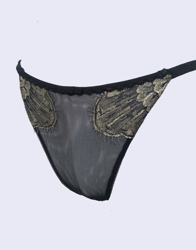 Gilded Lily black and gold lace thong