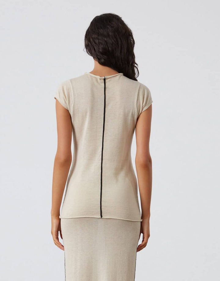 Zulu and Zephyr Stone Contrast Cotton Blend Knit Top