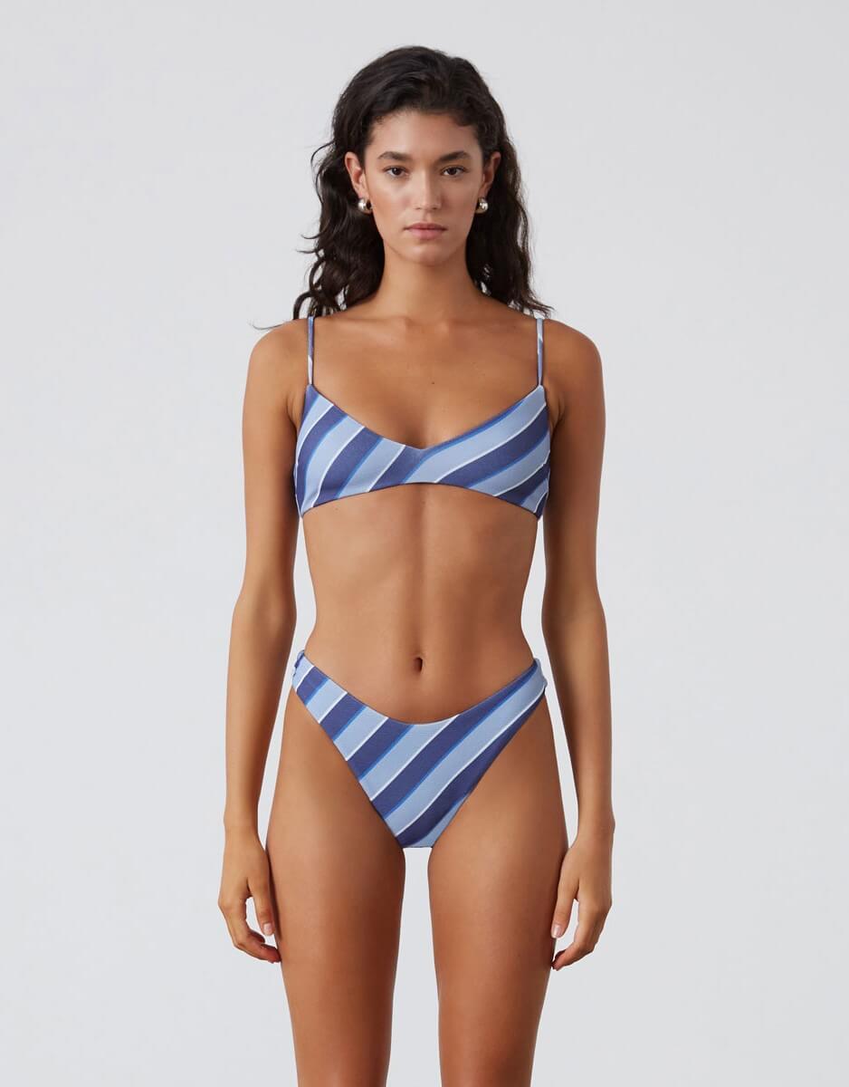 Zulu and Zephyr Horizon Stripe Textured Bralette Bikini Top Blue