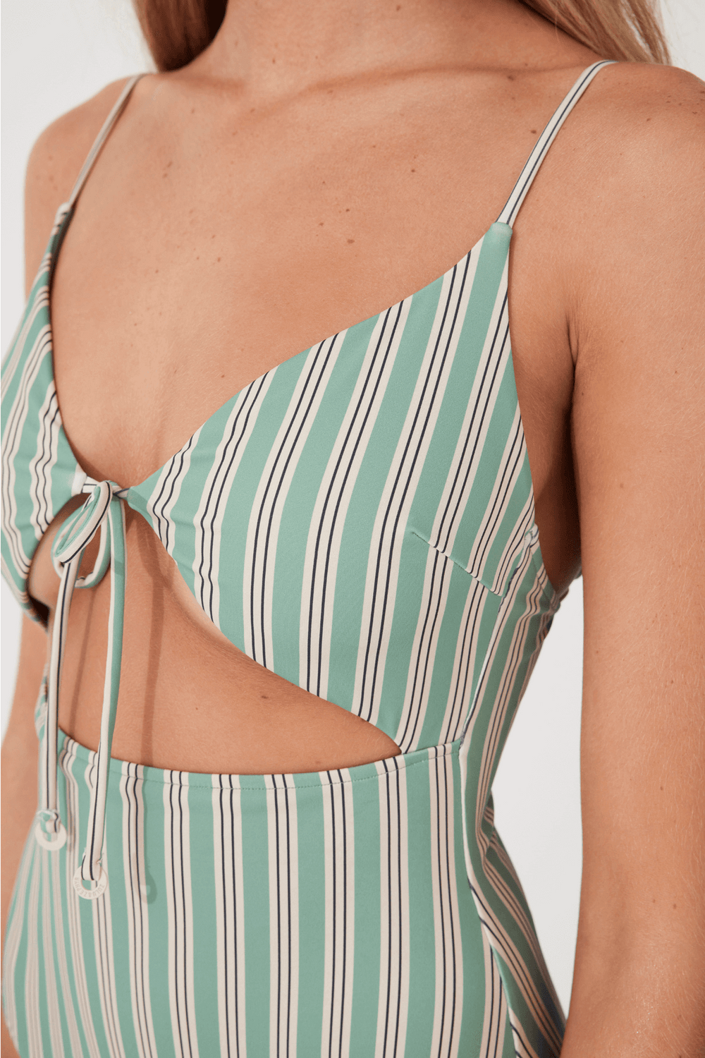 Zulu and Zephyr Myrtle Pinstripe One Piece Women's Cutout Swimsuit
