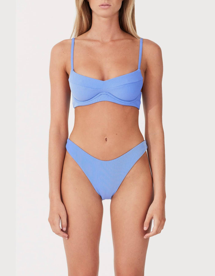 Zulu and Zephyr Sky Stripe Rib Curve Bikini Bottom - Blue