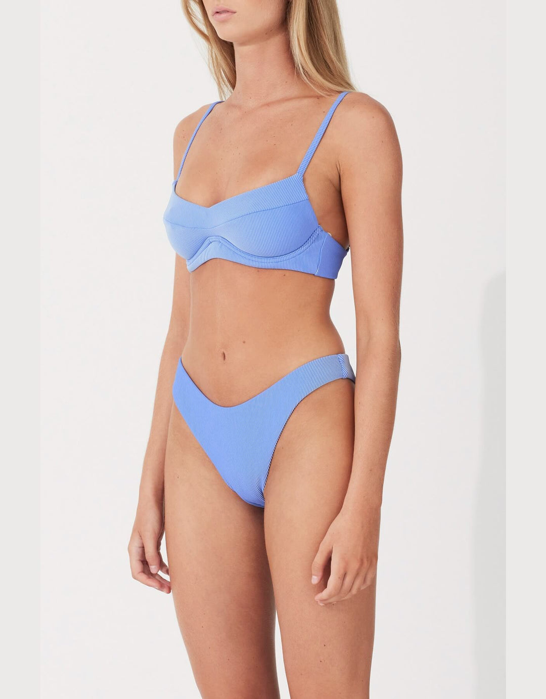 Zulu and Zephyr Sky Stripe Rib Curve Bikini Bottom - Blue