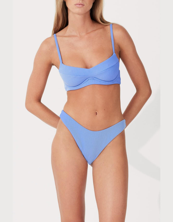 Zulu and Zephyr Sky Stripe Rib Curve Bikini Bottom - Blue