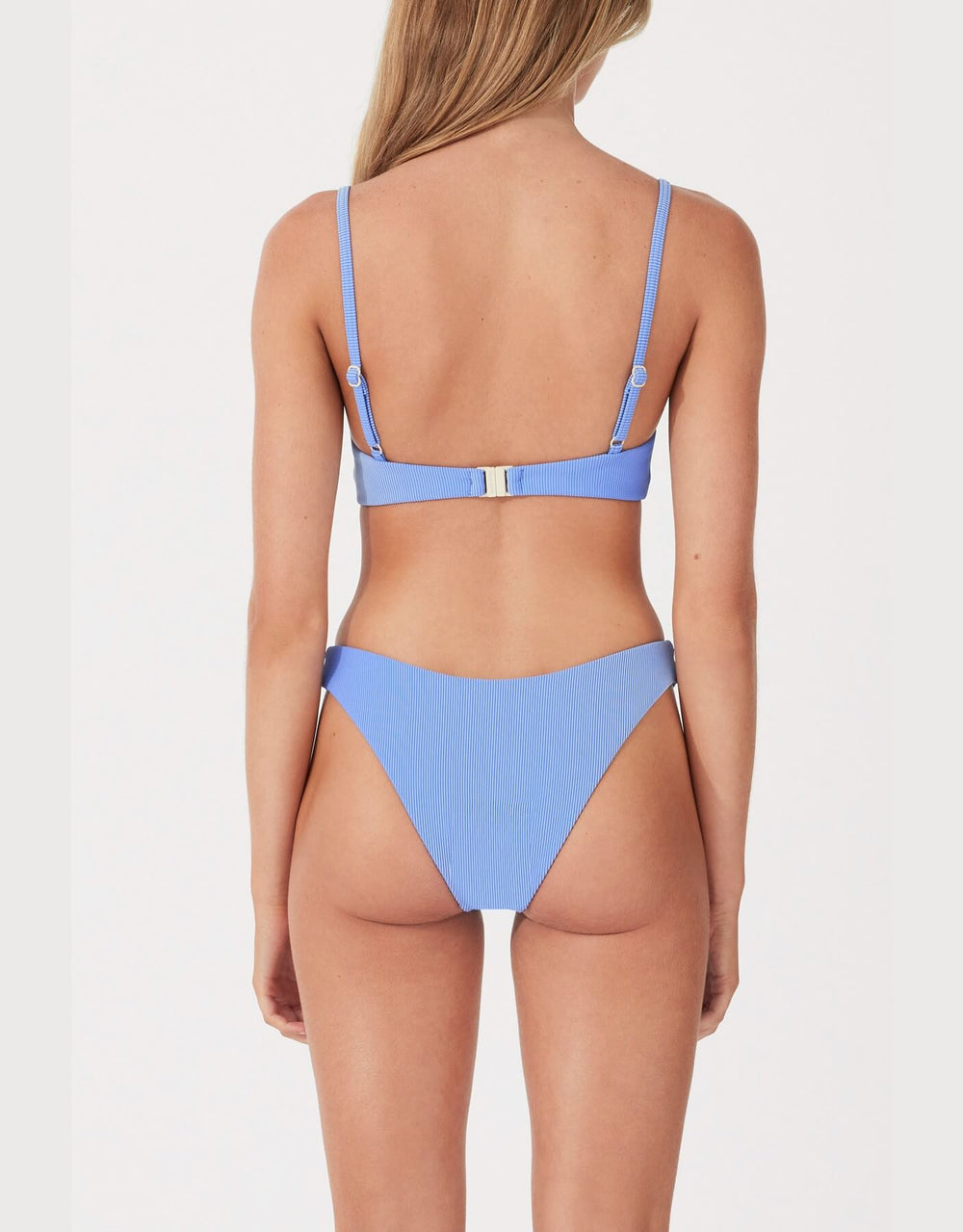 Zulu and Zephyr Sky Stripe Rib Curve Bikini Bottom - Blue