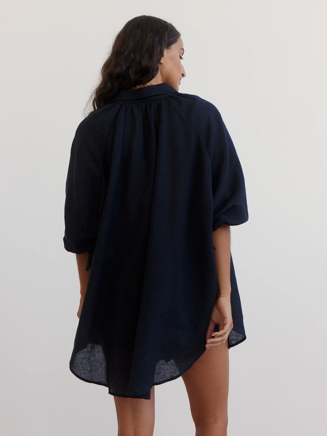 Boteh La Ponche Shirt Black Cotton Linen Beachwear