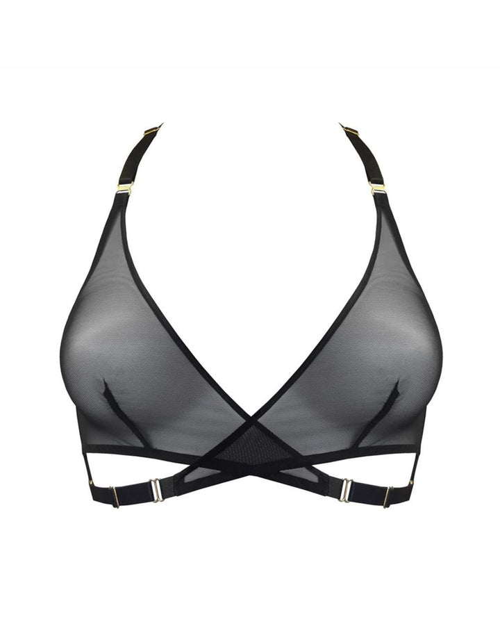 Bordelle Art Deco Mesh Wrap Bra Black