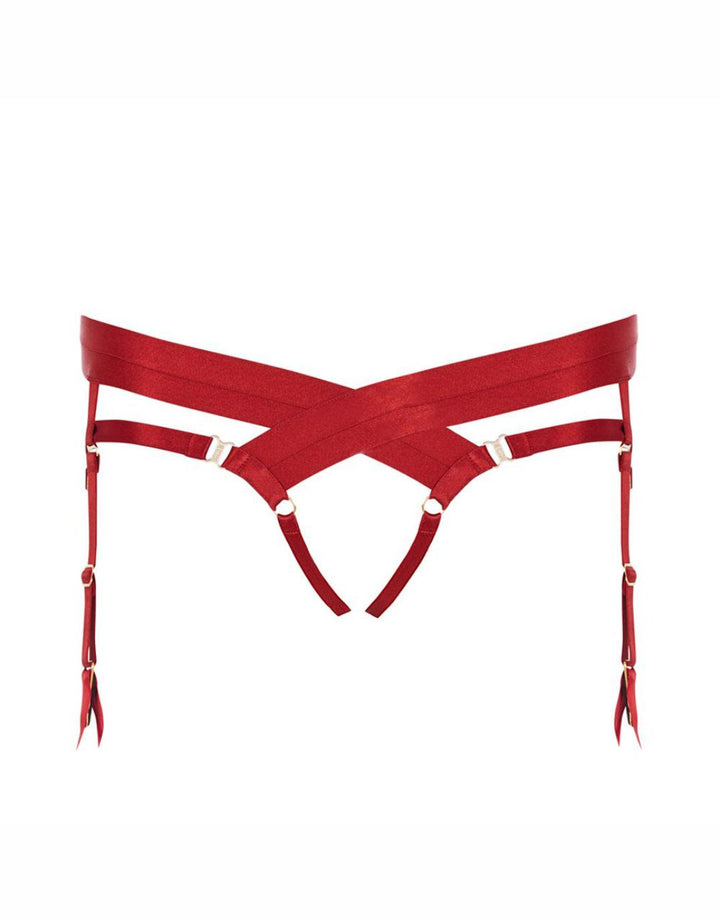 Bordelle Art Deco Ouvert Strap Brief in Burnt Red